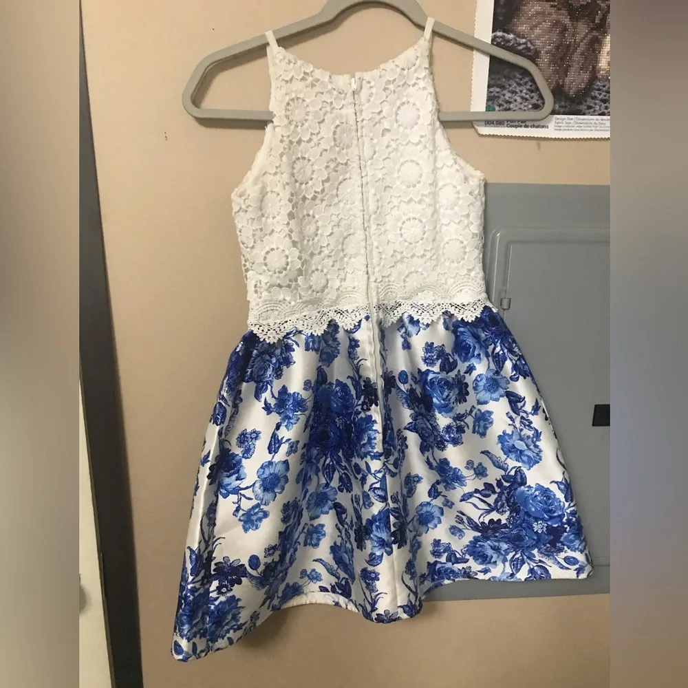 White and Blue Floral Kids Dress - Picture 7 of 7